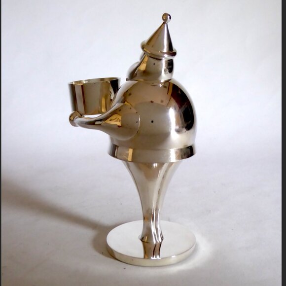 NEW VINTAGE 7.5” POTTERY BARN SILVER PLATE SANTA CLAUS TEA LIGHT CANDLE HOLDER - Picture 6 of 10